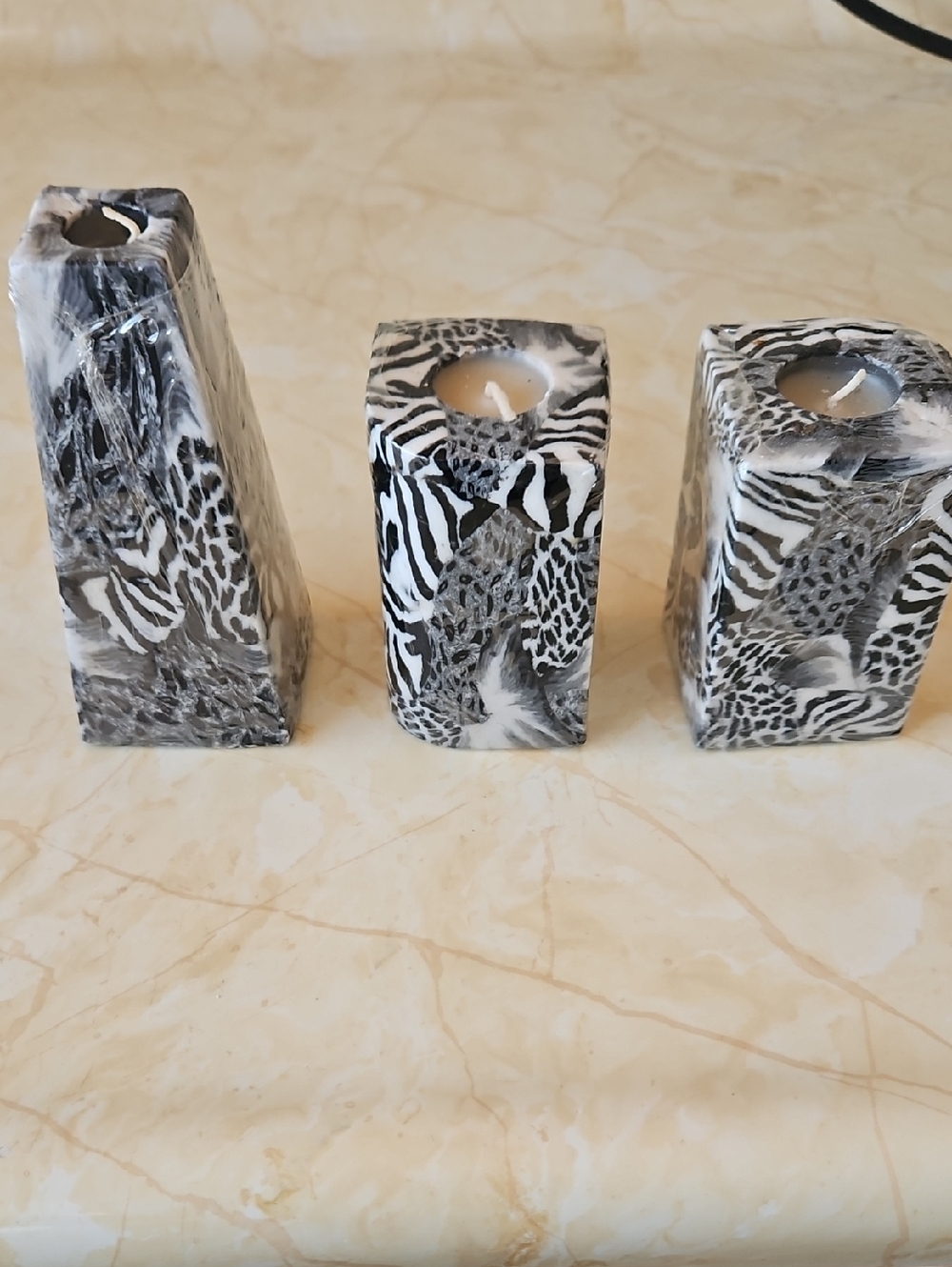 Black & White Animal Print Candle Holders - Decorative Home Accents